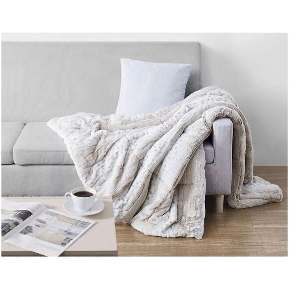 Christian Siriano Black/light brown Oversized Faux Fur Throw Blanket 60”x70” - Picture 5 of 5